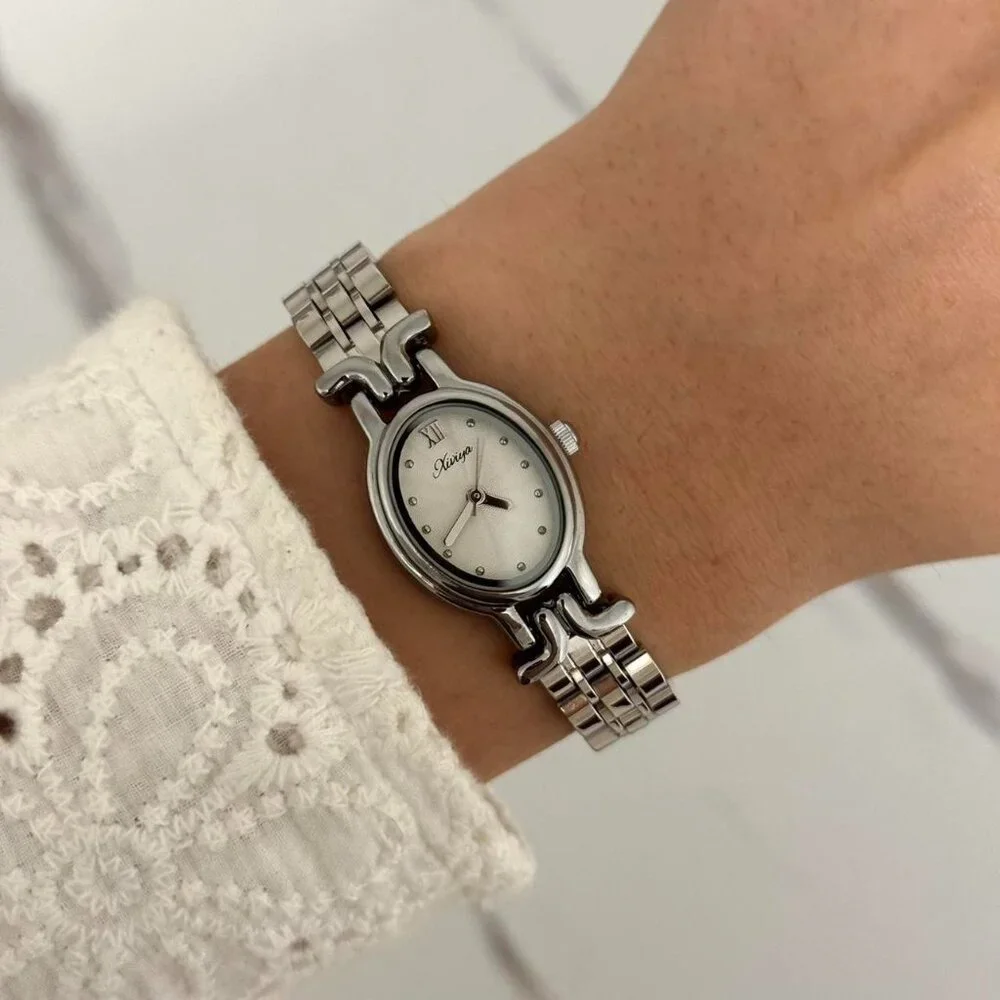SKU:0060 Silver retro white mini watch Stainless steel  + in a gift‎ box